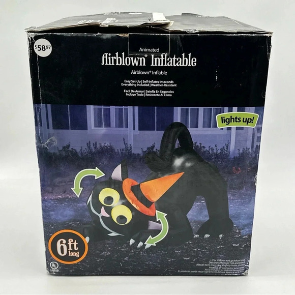Rare Gemmy 6ft Long Animated Airblown Wiggle Eyes Black Cat Yard Inflatable - Picture 4 of 8